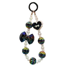(Black) Elegant Handmade Beaded Keychain Pendant Mobile Phone Chain Strap Fashion Cellphone Rope Women Telephone Lanyard Jewelry  yellow