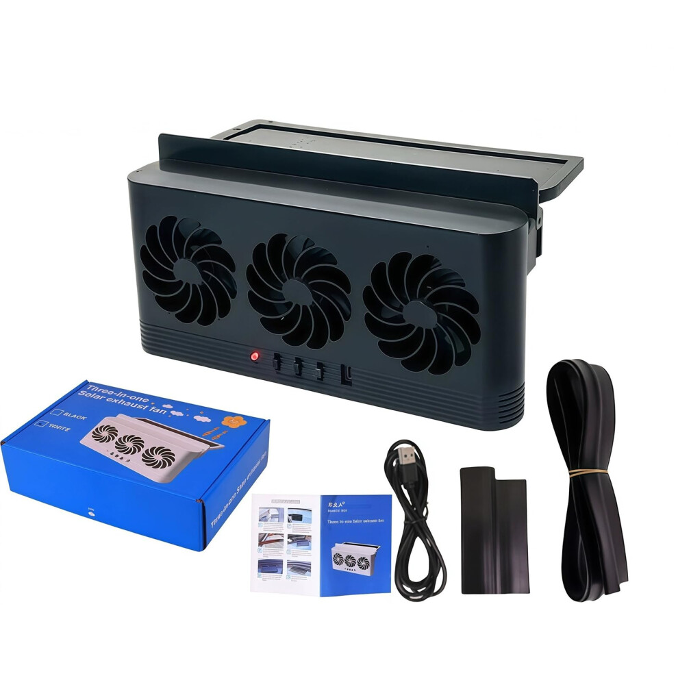 Usb/Solar Powered Triple Airflows Fan For Car Air Circulation Odor Elimination Cooling And Heat Dissipation Black 9354506179083