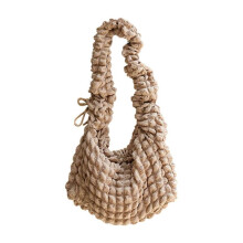 (Khaki) 2023 Travel Pleated Crossbody Bags Solid Color Shoulder Bags for Women Trendy Ruched Drawstring Bag Simple Fashion Bag  Pink