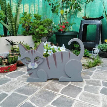 Cat Planter Animal Shaped Wooden Planter Box Outdoor Raised Rectangular Plant Container Blue