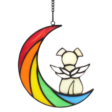 Dog Memorial Stained Glass Window Hanging Panel With Chain Moon Design Handmade Pet Keepsake