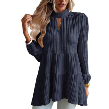 (XL, Navy Blue) Women's Cute Babydoll Peplum Tops Casual Loose Mock Neck Puff Long Sleeve Shirts Solid Color Fall Tunics Top Blouses Navy Blue XL
