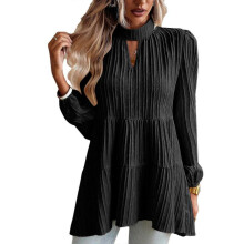 (XL, Black) Women's Cute Babydoll Peplum Tops Casual Loose Mock Neck Puff Long Sleeve Shirts Solid Color Fall Tunics Top Blouses  Navy Blue XL