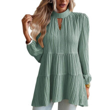 (L, green) Women's Cute Babydoll Peplum Tops Casual Loose Mock Neck Puff Long Sleeve Shirts Solid Color Fall Tunics Top Blouses  Navy Blue XL