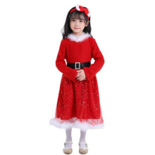(90cm) Santa Clauses Costume for Kids Girls Santa Suit Christmas Santa Dressing Up Costume Accessories Party Cosplay Props  90cm