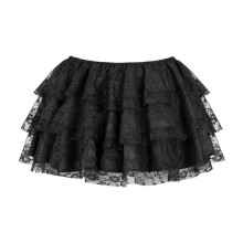(XXL, Black) Women's Steampunk Victorians Renaissances Goth Lace Ruffled Layering Short Skirt Vintage Mini Skirt  Red M
