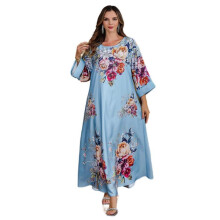 (M, Blue) Printed Abayas Kaftans for Women Girls Elegant Dubai Moroccan Kaftan Dresses Abayas Fashion Long Sleeve Muslims Dresses  Blue XL