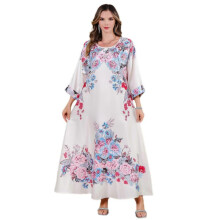 (M, beigea) Printed Abayas Kaftans for Women Girls Elegant Dubai Moroccan Kaftan Dresses Abayas Fashion Long Sleeve Muslims Dresses  Blue XL