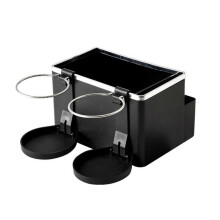 (Double cup holder, Black) Multifunctional Car Armrest Storage Box Water Cup Holder,Universal Armrest Tissue Holder for Car with Cup Holder