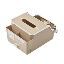 (Upgraded with hook, Beige) Multifunctional Car Armrest Storage Box Water Cup Holder,Universal Armrest Tissue Holder for Car with Cup Holder