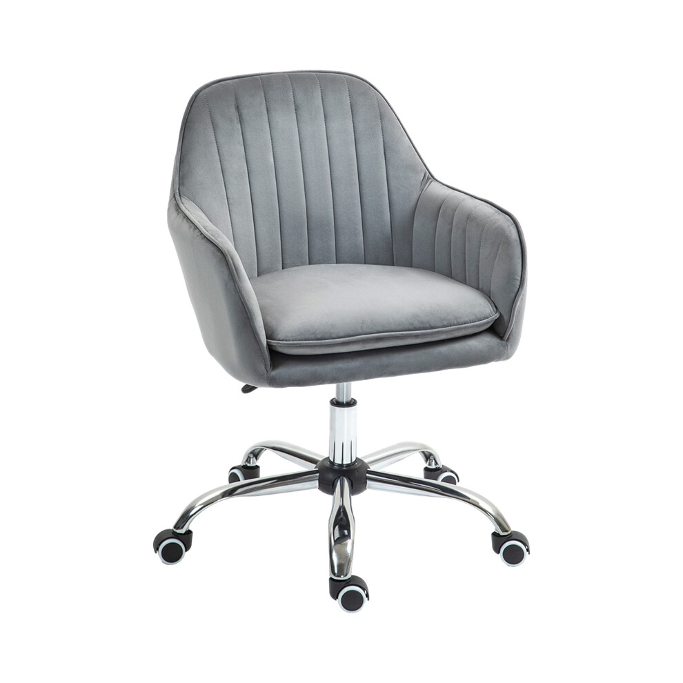Velvet-Feel Fabric Office Chair Grey Swivel Desk Chair with Adjustable Height & Rolling Wheels for Home & Study HOMCOM-image-OPC-PKYYQXK-NEW