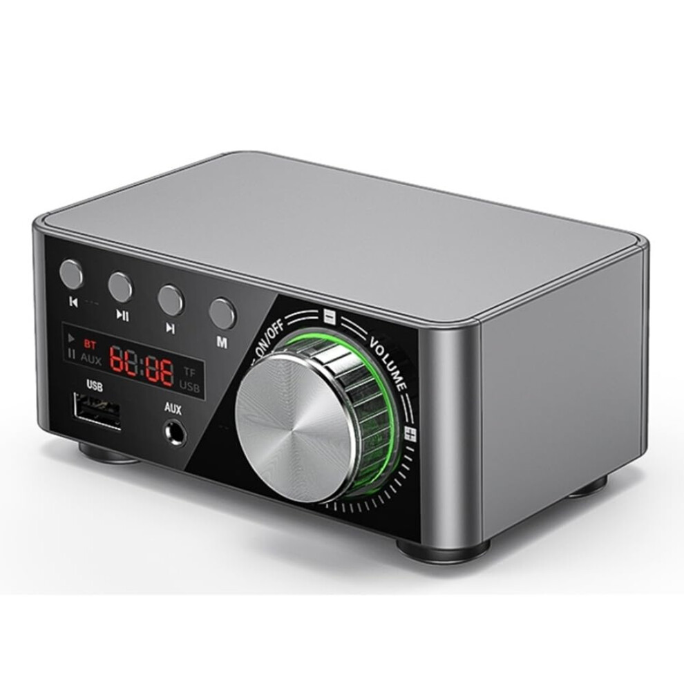 Bluetooth 5.0 Amplifier Dual Channel 100W Class D With 50W Per Channel Usb Aux Tf Hifi Stereo Home Theater Silver/Gray 9393856220243