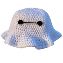 (Little white ghost w) Sweet Girls Crochet Bucket Hat Cute Ladies Halloween Pumpkin Fisherman Cap Woman Teenagers Casual Autumn Floppy Hat  white bear