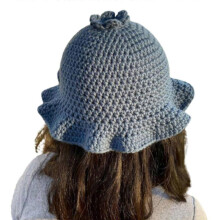 (Gray) Sweet Girls Crochet Bucket Hat Cute Ladies Halloween Pumpkin Fisherman Cap Woman Teenagers Casual Autumn Floppy Hat  white bear