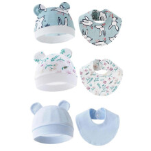 (Set 2) 3 Set Drooling Bib Breathable Cotton Burp Cloth for 0-12 Month Baby Newborns Toddlers Saliva Towel with Bonnet Hat 2024