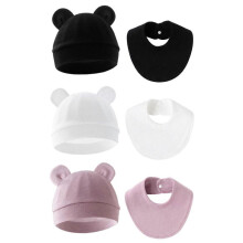 (Set 6) 3 Set Drooling Bib Breathable Cotton Burp Cloth for 0-12 Month Baby Newborns Toddlers Saliva Towel with Bonnet Hat 2024