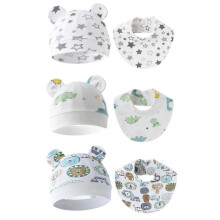 (Set 7) 3 Set Drooling Bib Breathable Cotton Burp Cloth for 0-12 Month Baby Newborns Toddlers Saliva Towel with Bonnet Hat 2024