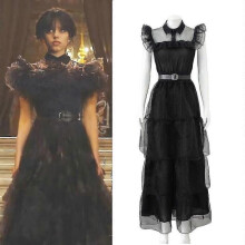 (XL, Dress) 2023 Wednesday Addams Costume For Adult Women Tulle Belt Gothic Costume Wigs