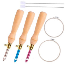 (02) Practical Punch Needle Wooden Handle Embroidery Pens Seam Ripper Threader for Embroidery Floss for Cross Stitching Begin