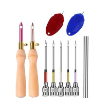 (01) Practical Punch Needle Wooden Handle Embroidery Pens Seam Ripper Threader for Embroidery Floss for Cross Stitching Begin