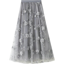 (One Size, B grey) Womens Overlay Layered Tulle Skirt High Waisted A Line Midi Skirts Mesh Ffon Pleated With Flower Rat