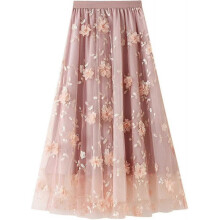 (One Size, B pink) Womens Overlay Layered Tulle Skirt High Waisted A Line Midi Skirts Mesh Ffon Pleated With Flower Rat