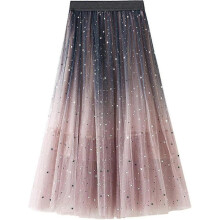 (One Size, E pink) Womens Overlay Layered Tulle Skirt High Waisted A Line Midi Skirts Mesh Ffon Pleated With Flower Rat