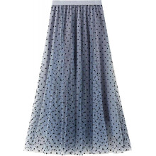 (One Size, D grey) Womens Overlay Layered Tulle Skirt High Waisted A Line Midi Skirts Mesh Ffon Pleated With Flower Rat