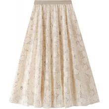 (One Size, L apricot) Womens Overlay Layered Tulle Skirt High Waisted A Line Midi Skirts Mesh Ffon Pleated With Flower Rat