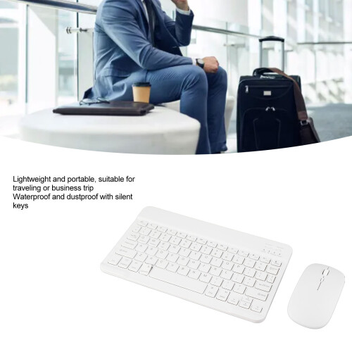 Wireless Bluetooth Keyboard Mouse Combo for PC/Laptop White, 180mAh Shared Battery 2