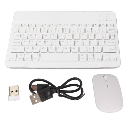 Wireless Bluetooth Keyboard Mouse Combo for PC/Laptop White, 180mAh Shared Battery 1