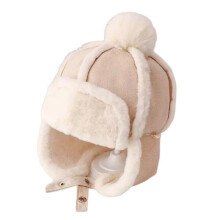 (Beige) Patchwork Plush Earflap Caps for Child Gender Neutral Trapper Hat for Daily Wear Outdoor Windproof Hat for Cold Weather  Yellow