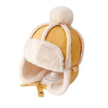 (Yellow) Patchwork Plush Earflap Caps for Child Gender Neutral Trapper Hat for Daily Wear Outdoor Windproof Hat for Cold Weather  Yellow