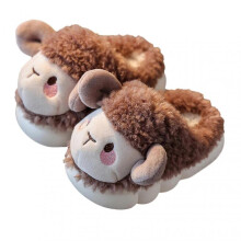 (21cm, Deep Coffee) Sheep Slippers For Kids Soft Comfortable Shoes For Couple