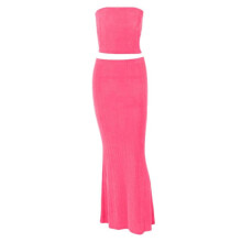 (S, rose Red) Women's 2 Piece Dress Strapless Tube Tops Maxi Skirt Set Summer Casual Bodycon Maxi Dress Two Piece Vacation Outfits  rose Red S