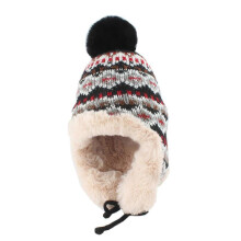 (Black) Winter Hat Handmade Beanies Caps Thick Knitted Hat Warm Hat Lovely Pom Crochet Hat Ear Protection Beanies Hat  Red