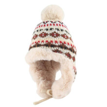 (Beige) Winter Hat Handmade Beanies Caps Thick Knitted Hat Warm Hat Lovely Pom Crochet Hat Ear Protection Beanies Hat  Red