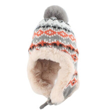 (Gray) Winter Hat Handmade Beanies Caps Thick Knitted Hat Warm Hat Lovely Pom Crochet Hat Ear Protection Beanies Hat  Red