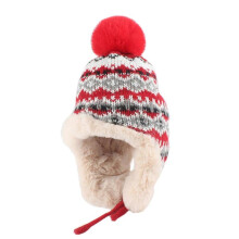 (Red) Winter Hat Handmade Beanies Caps Thick Knitted Hat Warm Hat Lovely Pom Crochet Hat Ear Protection Beanies Hat  Red
