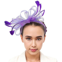 (Purple) Handcraft Feathered Fascinator Hat Hair Styling Accessory With Mesh Design For Bridal Shower Special Occasion Headpiece  Wine red