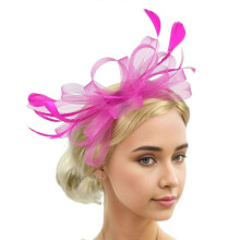 (Rose Red) Handcraft Feathered Fascinator Hat Hair Styling Accessory With Mesh Design For Bridal Shower Special Occasion Headpiece  Wine red