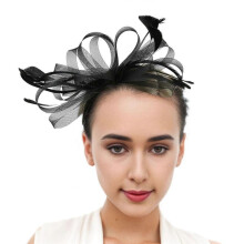 (Black) Handcraft Feathered Fascinator Hat Hair Styling Accessory With Mesh Design For Bridal Shower Special Occasion Headpiece  Wine red