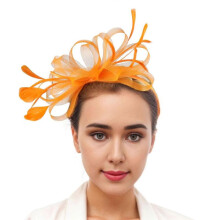 (Orange) Handcraft Feathered Fascinator Hat Hair Styling Accessory With Mesh Design For Bridal Shower Special Occasion Headpiece  Wine red