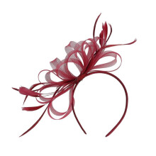 (Wine red) Handcraft Feathered Fascinator Hat Hair Styling Accessory With Mesh Design For Bridal Shower Special Occasion Headpiece  Wine red