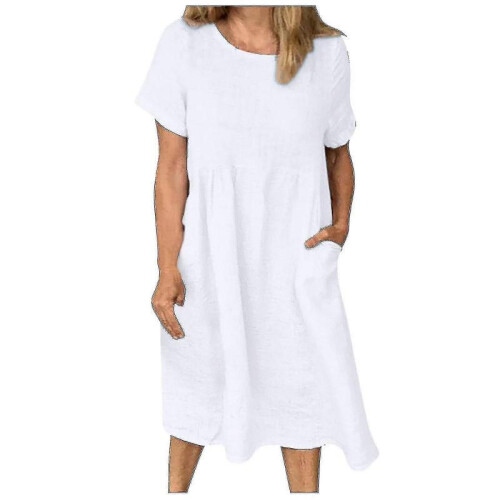 (L, White) Women"s Linen Beach Es Boho Zbo