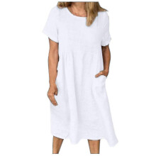 (5XL, White) Women"s Linen Beach Es Boho Zbo
