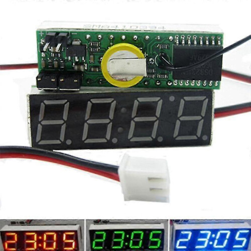 (Green) Watch Mini Car Digital C Voltmeter 3 In 1 Led Display Digital R Voltmeter Interior Electronic Accessories 2