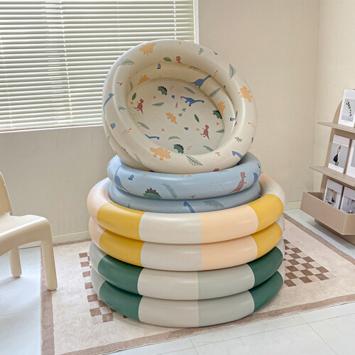 Yellow Stripe Retro Inflatable Pool for Kids - Thickened & Space-Saving 2