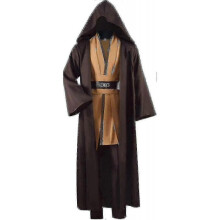 (L, Brown) Adult Tunic Costume For Jedi Outfit Sky Costume Hooded Robe Cloak Set Uniform Verss Z