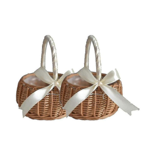 2pcs Woven Stora Basket Flower Hand Basket with Bow,s 1